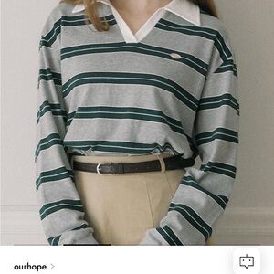 Striped Gray and Green Long Sleeve Polo Shirt